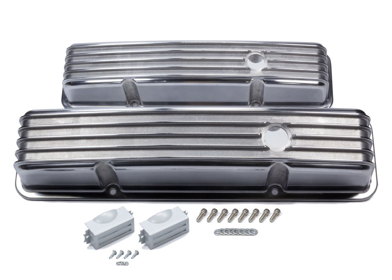 MR. GASKETSBC Cast Alm Valve Cover Set Finned Style Pol.