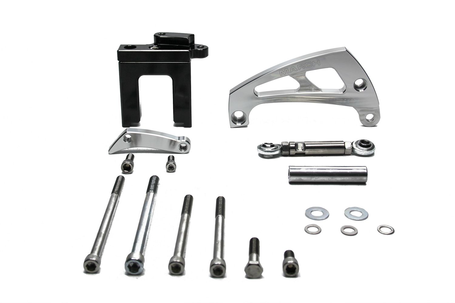 MARCH PERFORMANCE Chevy BB Alternator Brkt Kit clear powder coat