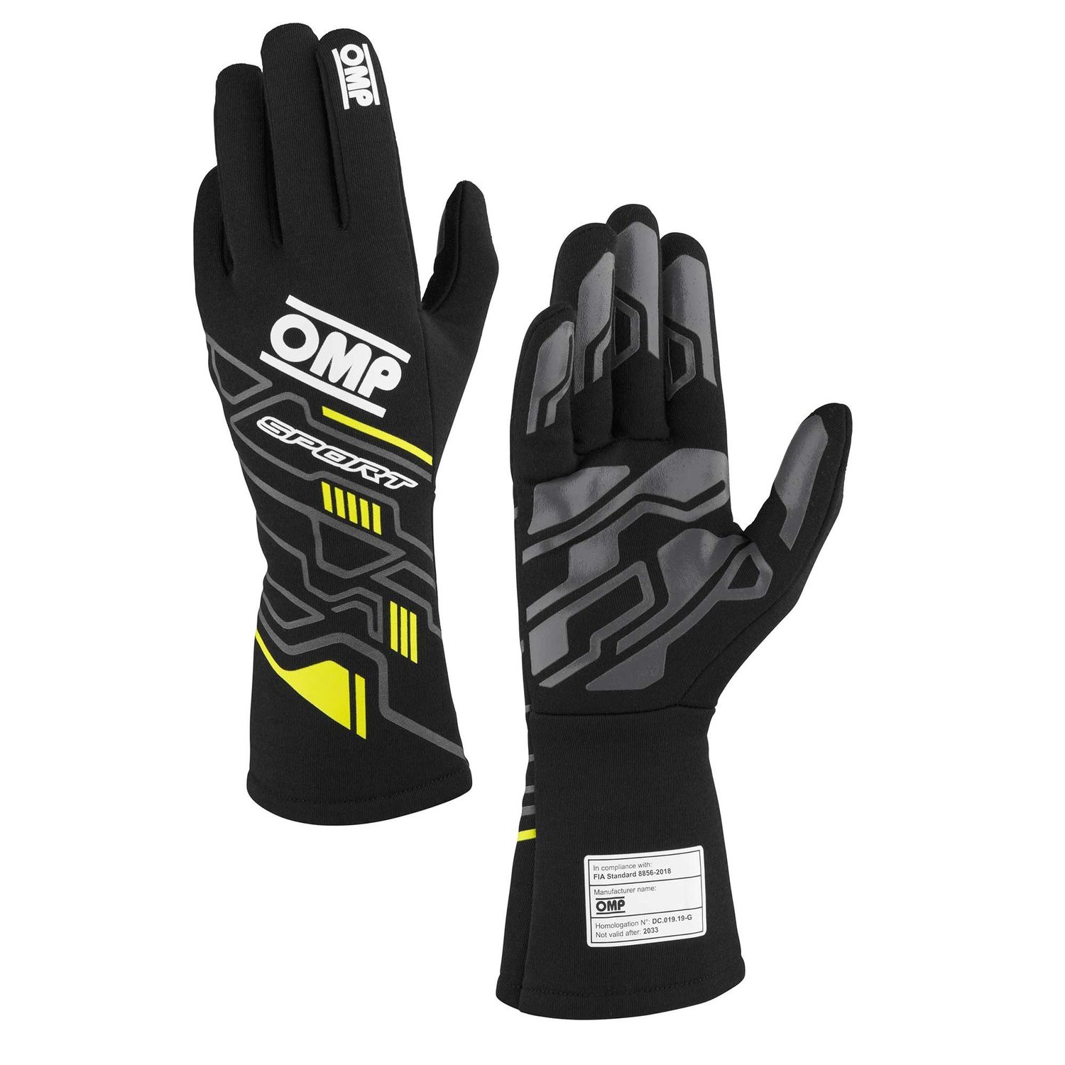 OMP RACING, INC.SPORT GLOVES FIA 8856-20 18 BLACK / FLUO YELLOW S