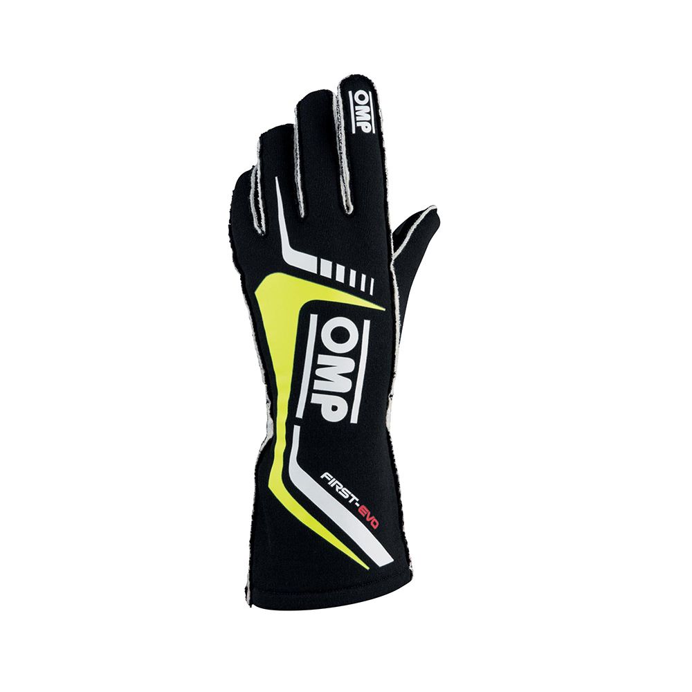OMP RACING, INC. FIRST EVO GLOVES BLACK AND YELLOW MED