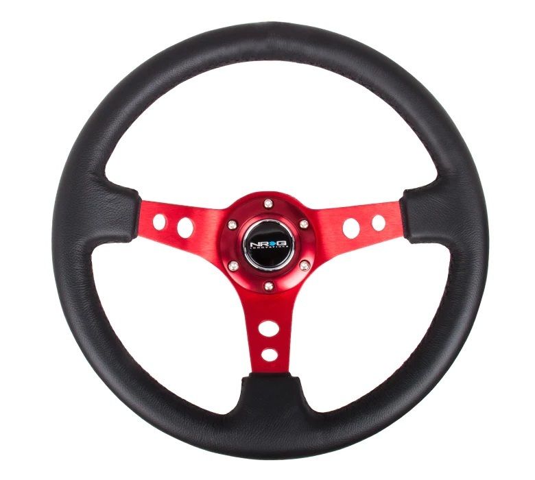 NRG INNOVATIONSteering Wheel 350mm 3in Dish Blk Leather/Red Ctr
