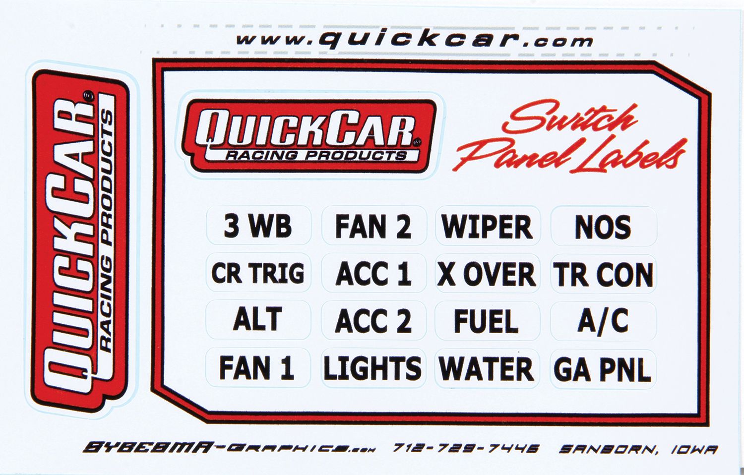QUICKCAR RACING PRODUCTSSwitch Panel Stickers Small Ignition Panels