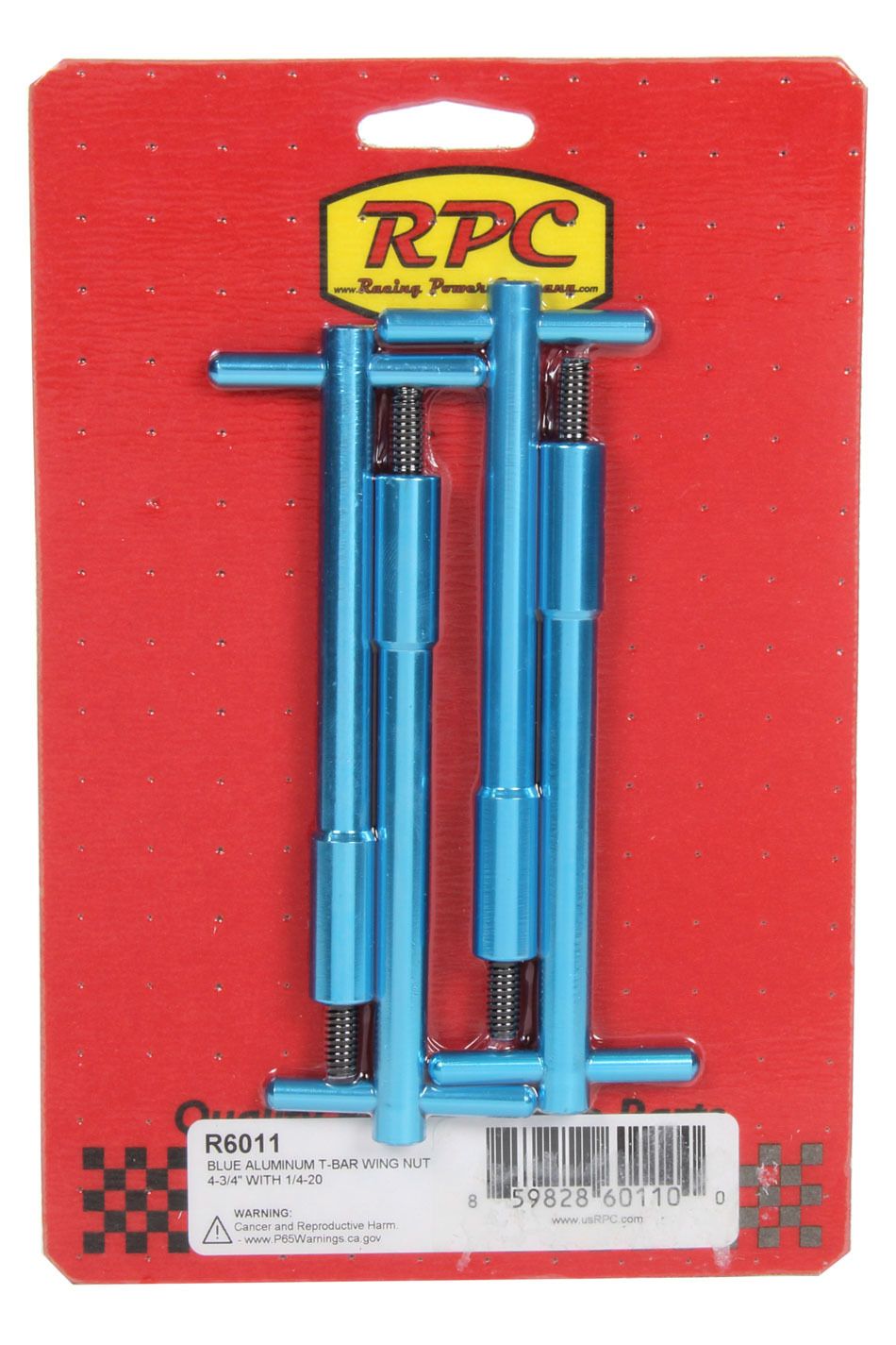 RACING POWER CO-PACKAGEDBlue Aluminum T-Bar Wing Nut 4-3/4In With 1/4-20