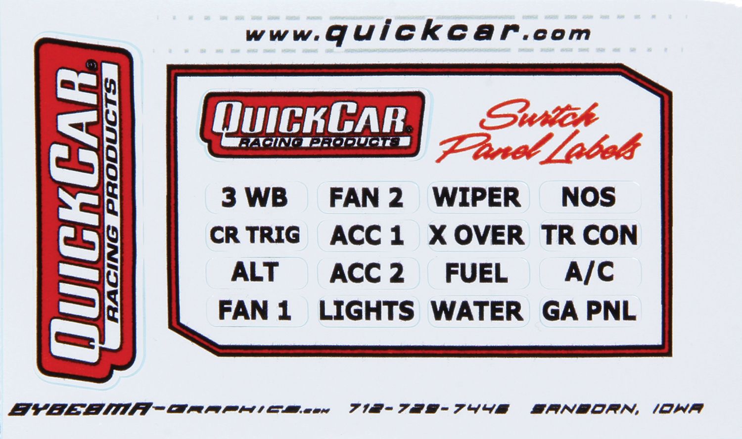 QUICKCAR RACING PRODUCTSSwitch Panel Stickers Large Ignition Panels