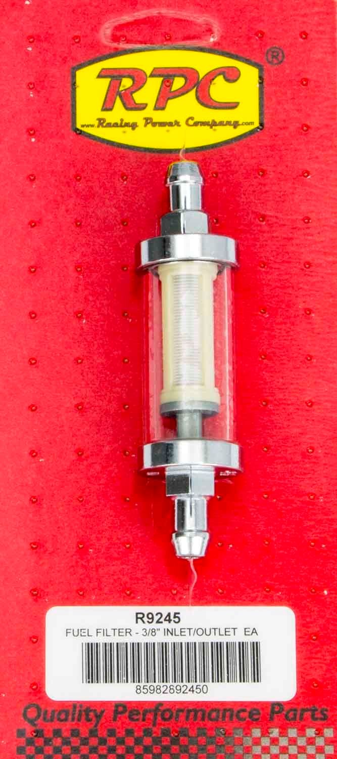 RACING POWER CO-PACKAGED3/8in Chrome/Clear Fuel Filter