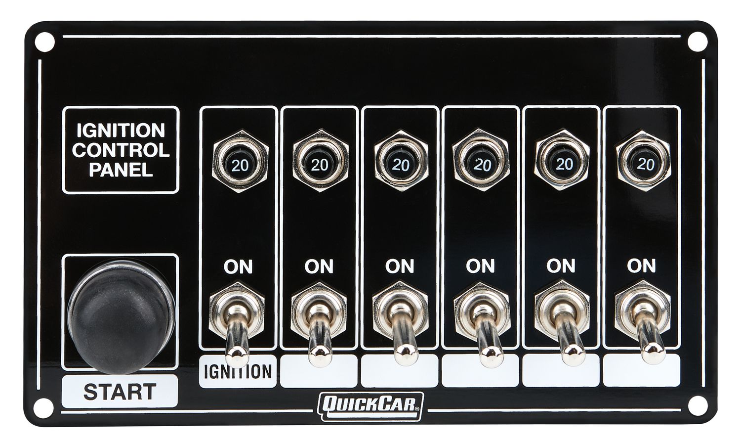 QUICKCAR RACING PRODUCTSIgnition Panel Blk w/ Start But. 5 Acc. Circut