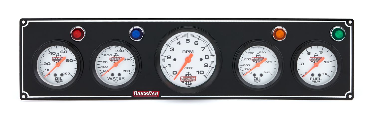 QUICKCAR RACING PRODUCTS3-1 Gauge Panel OP/WT/OP /FP w/3-3/8in Tach Black