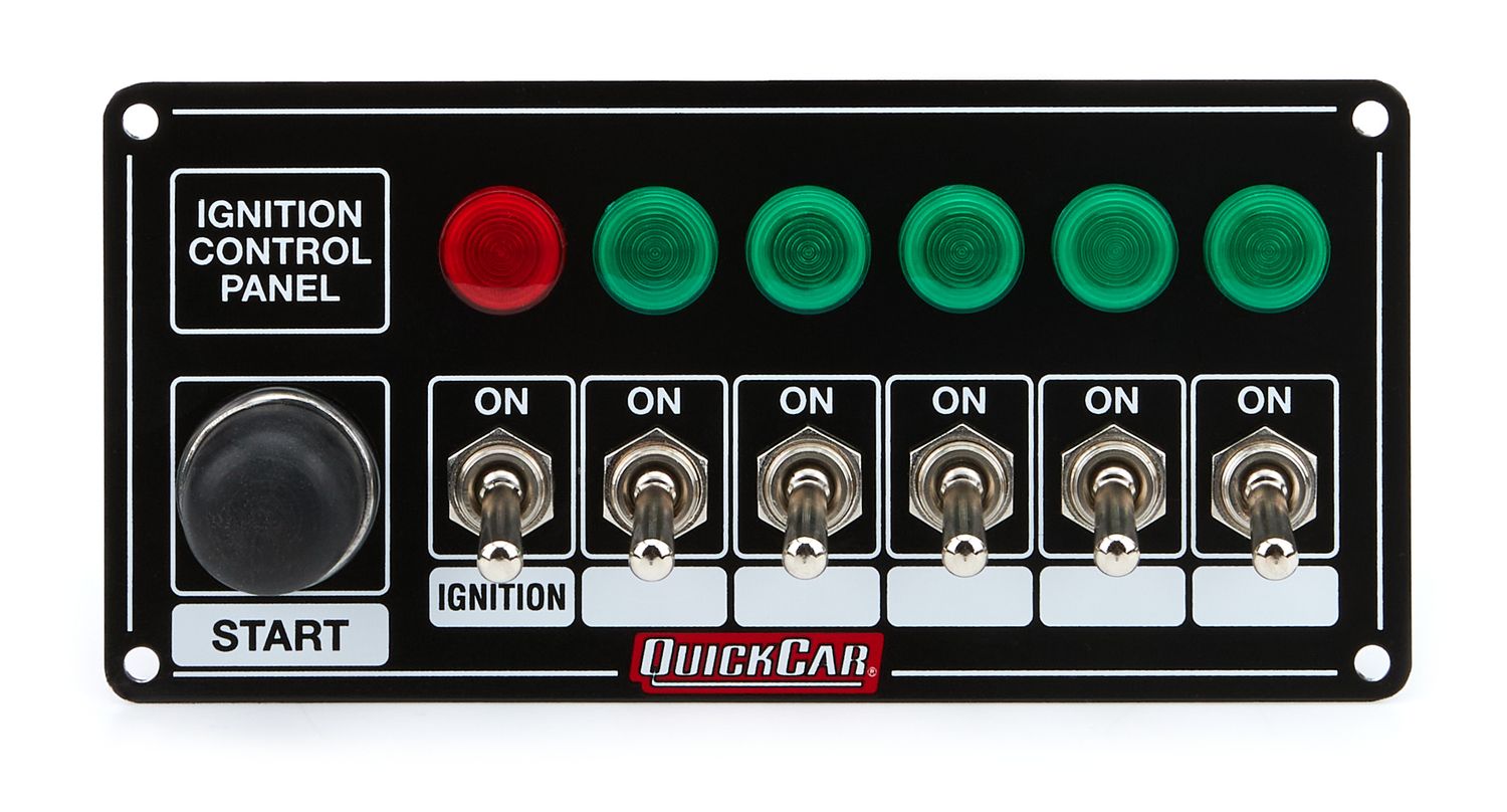 QUICKCAR RACING PRODUCTSIgnition Panel Blk w/ Start But. 5 Acc. & Ligh