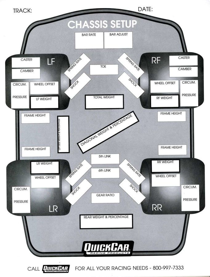 QUICKCAR RACING PRODUCTSChassis Set-Up Forms (50 PK)