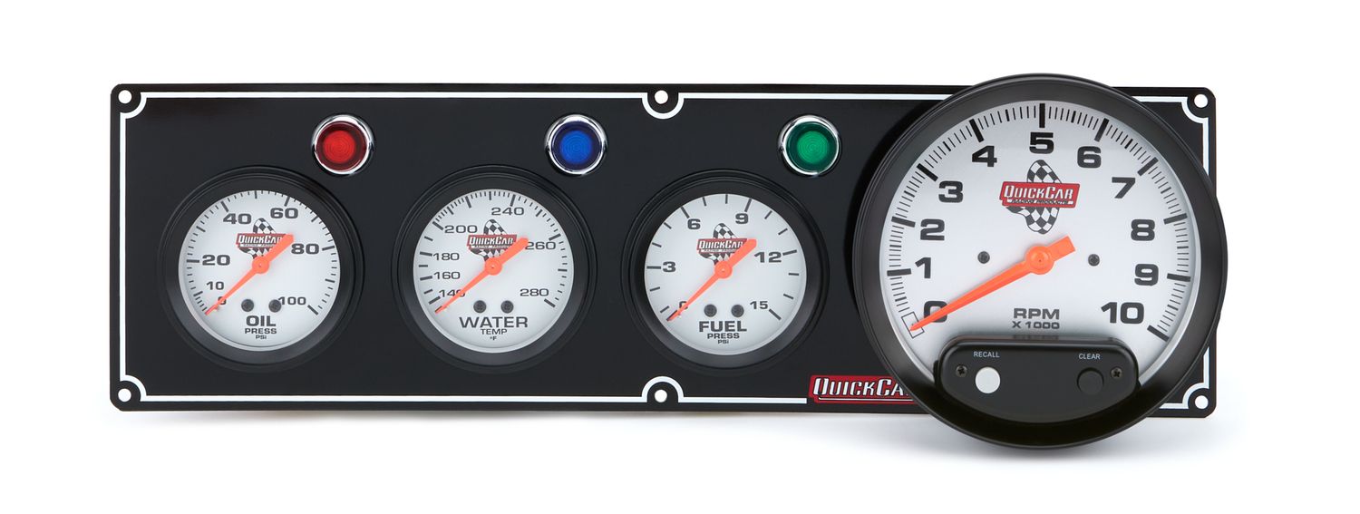QUICKCAR RACING PRODUCTS3-1 Gauge Panel OP/WT/FP w/5in Tach Black