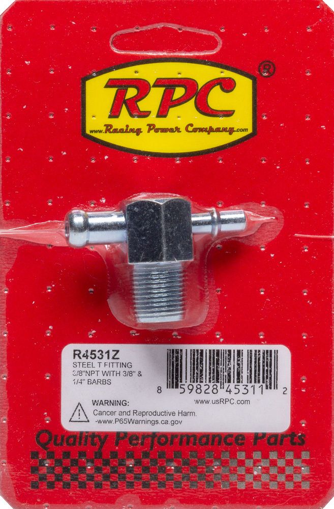 RACING POWER CO-PACKAGEDSteel T Fitting 3/8In NPT 3/8In & 1/4In Barbs