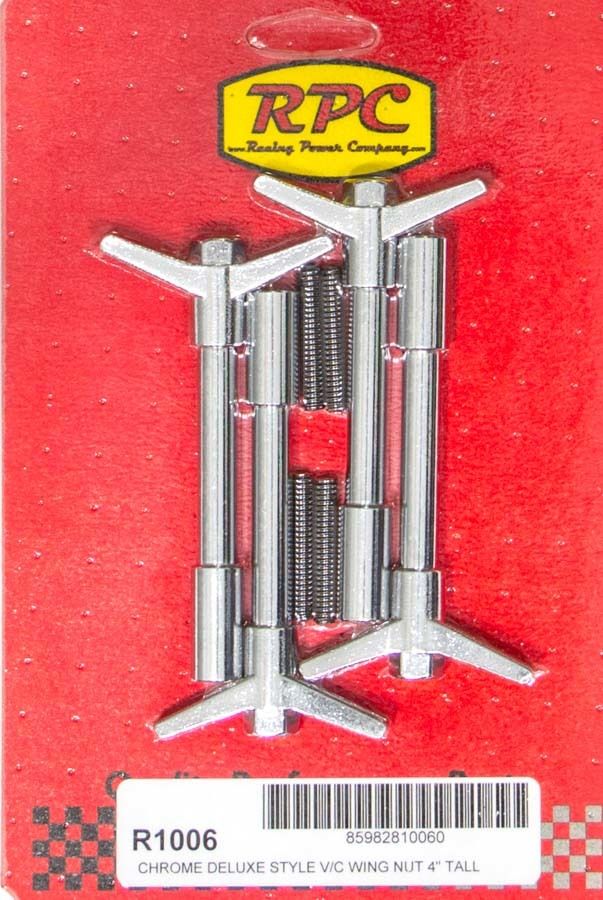RACING POWER CO-PACKAGED4in Chrome Wing Nuts 1 1/4-20 4pk