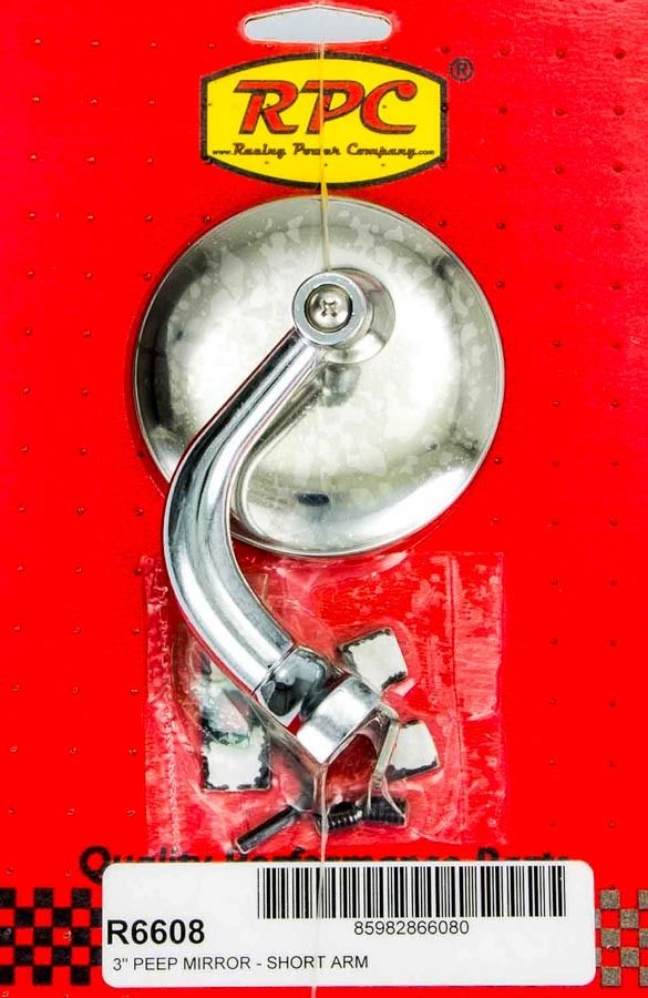 RACING POWER CO-PACKAGEDChrome Steel Peep Mirror w/Short Arm 3in