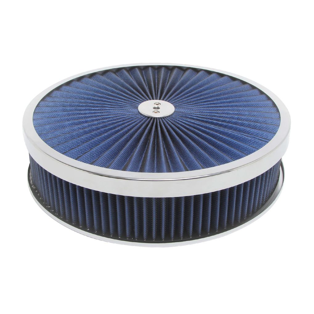 RACING POWER CO-PACKAGED14in X 3in Super Flow Ai r Cleaner Chrome/Blue