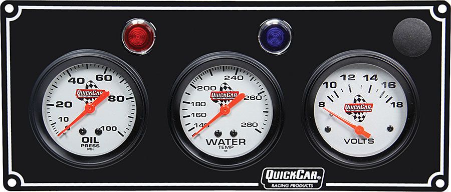QUICKCAR RACING PRODUCTS3 Gauge Panel OP/WT/Volt Black