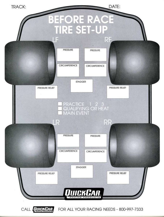 QUICKCAR RACING PRODUCTSBefore Race Tire Set-Up Forms (50 PK)
