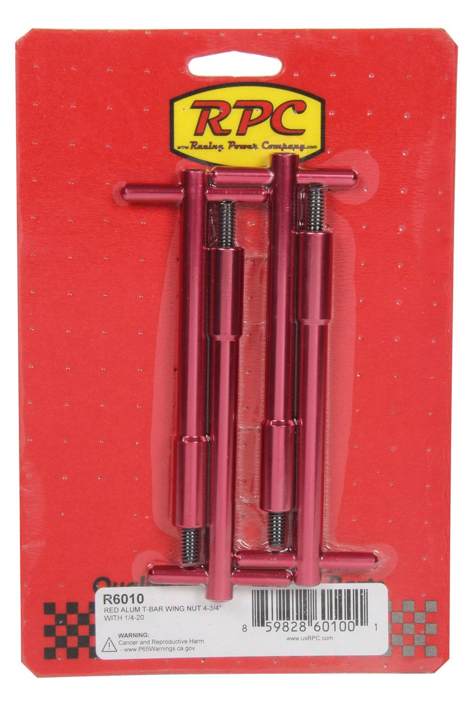 RACING POWER CO-PACKAGEDRed Aluminum T-Bar Wing Nut 4-3/4In With 1/4-20