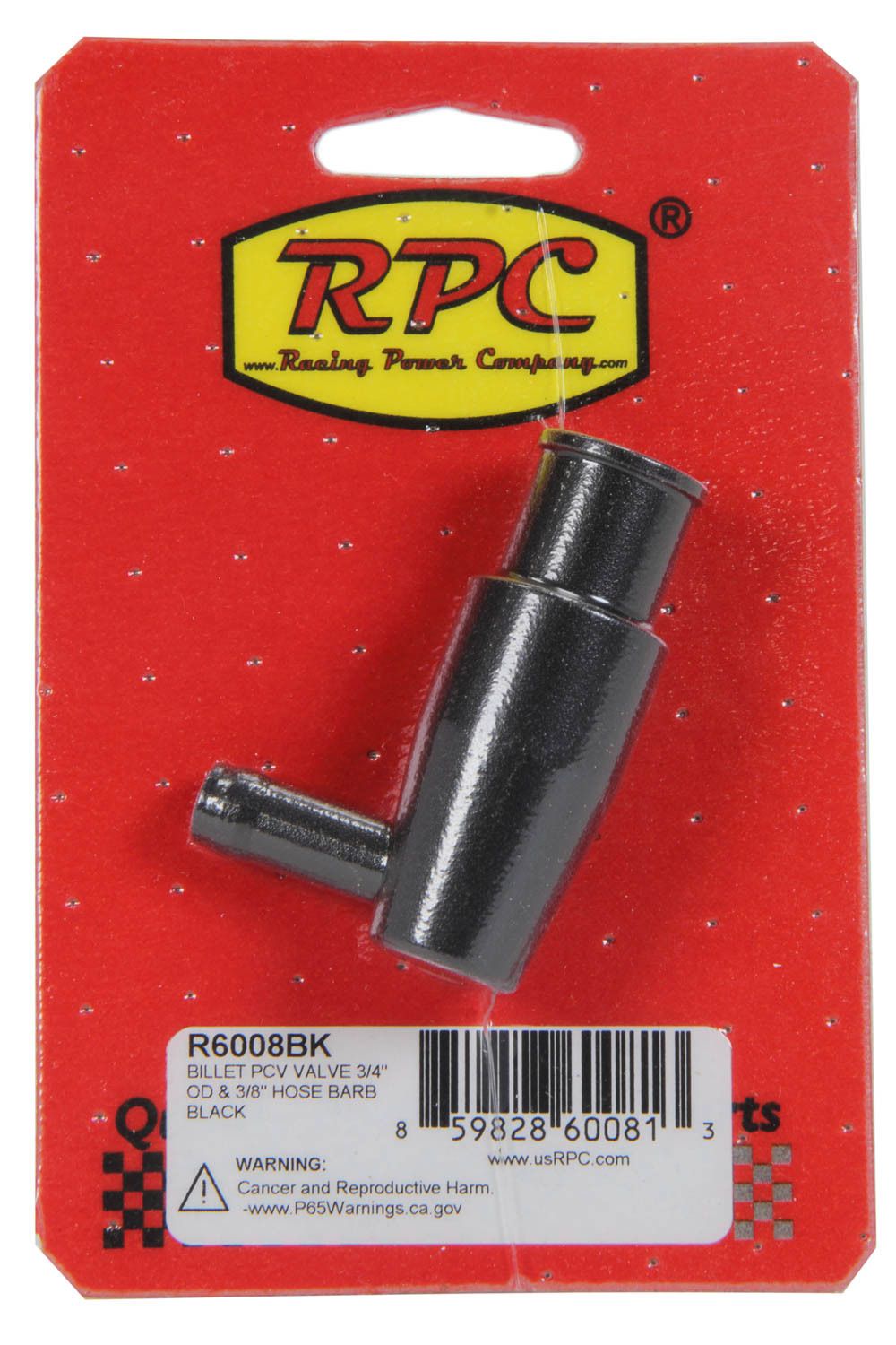 RACING POWER CO-PACKAGEDBillet PCV Valve 3/4in OD 3/8in Hose Barb Black