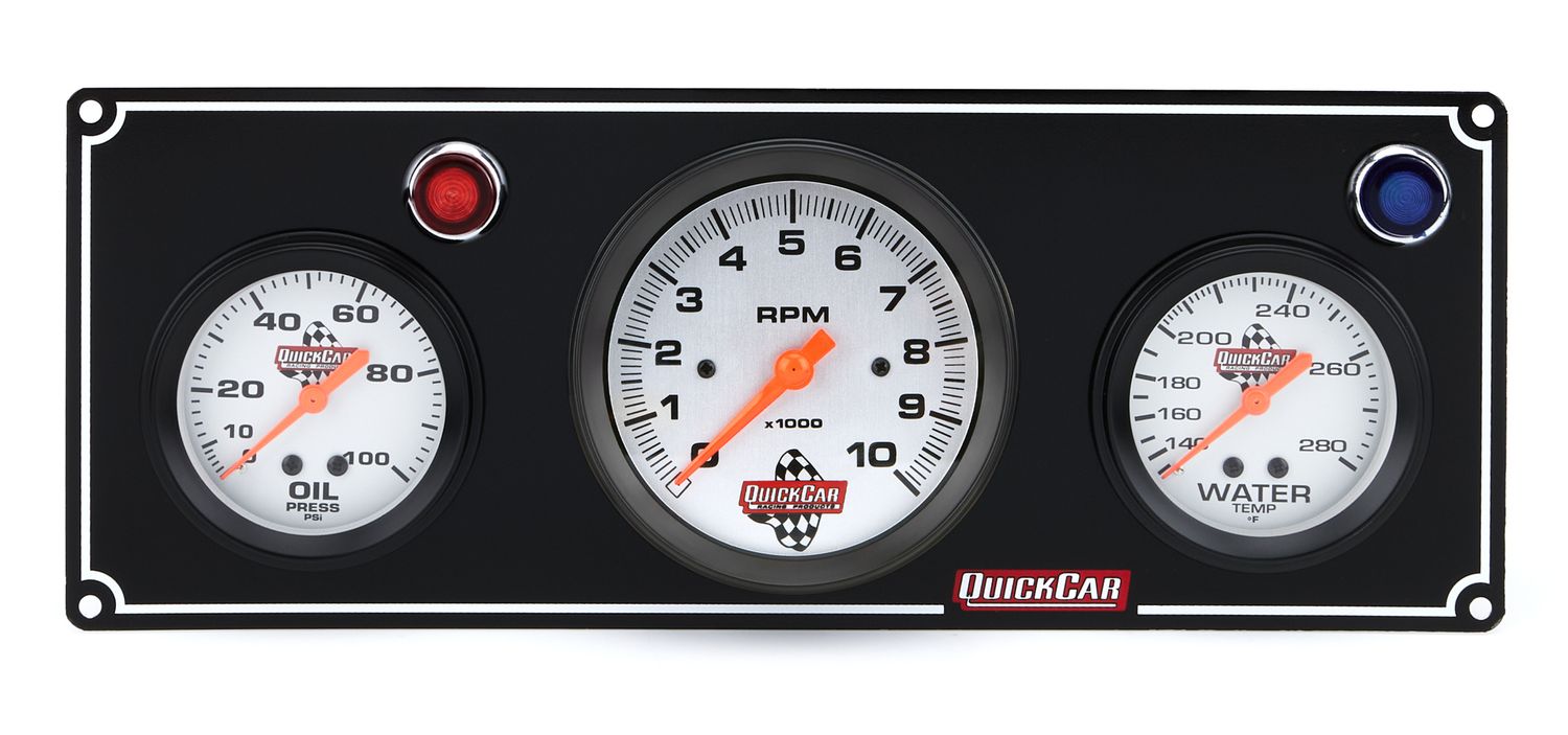 QUICKCAR RACING PRODUCTS2-1 Gauge Panel OP/WT w/ 3in Tach Black