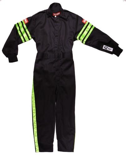 RACEQUIPBlack Suit Single Layer Kids X-Small Green Trim