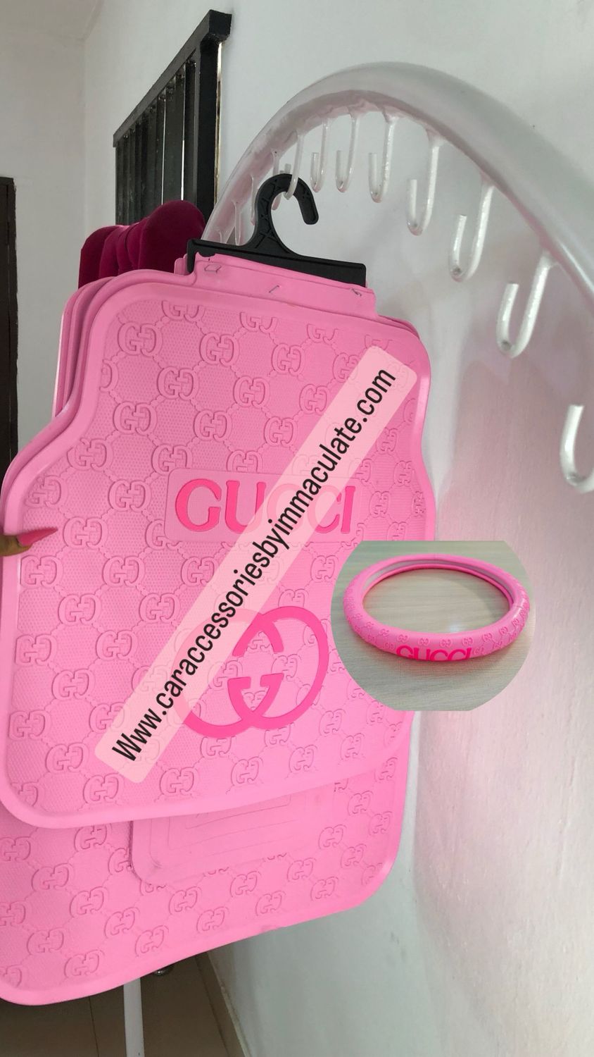 GG (Barbie pink) car mats (5pcs) sets &amp; steering wheel cover