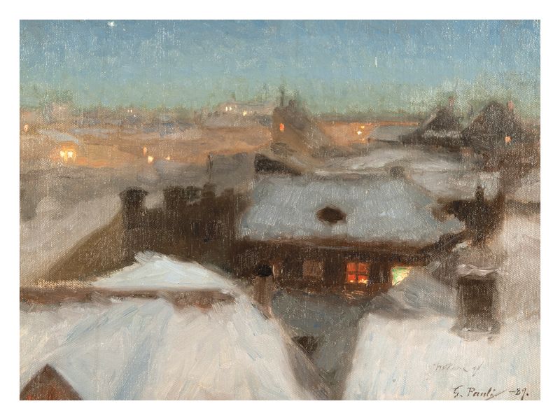 Plakat Zimowy Wieczór nad Miastem