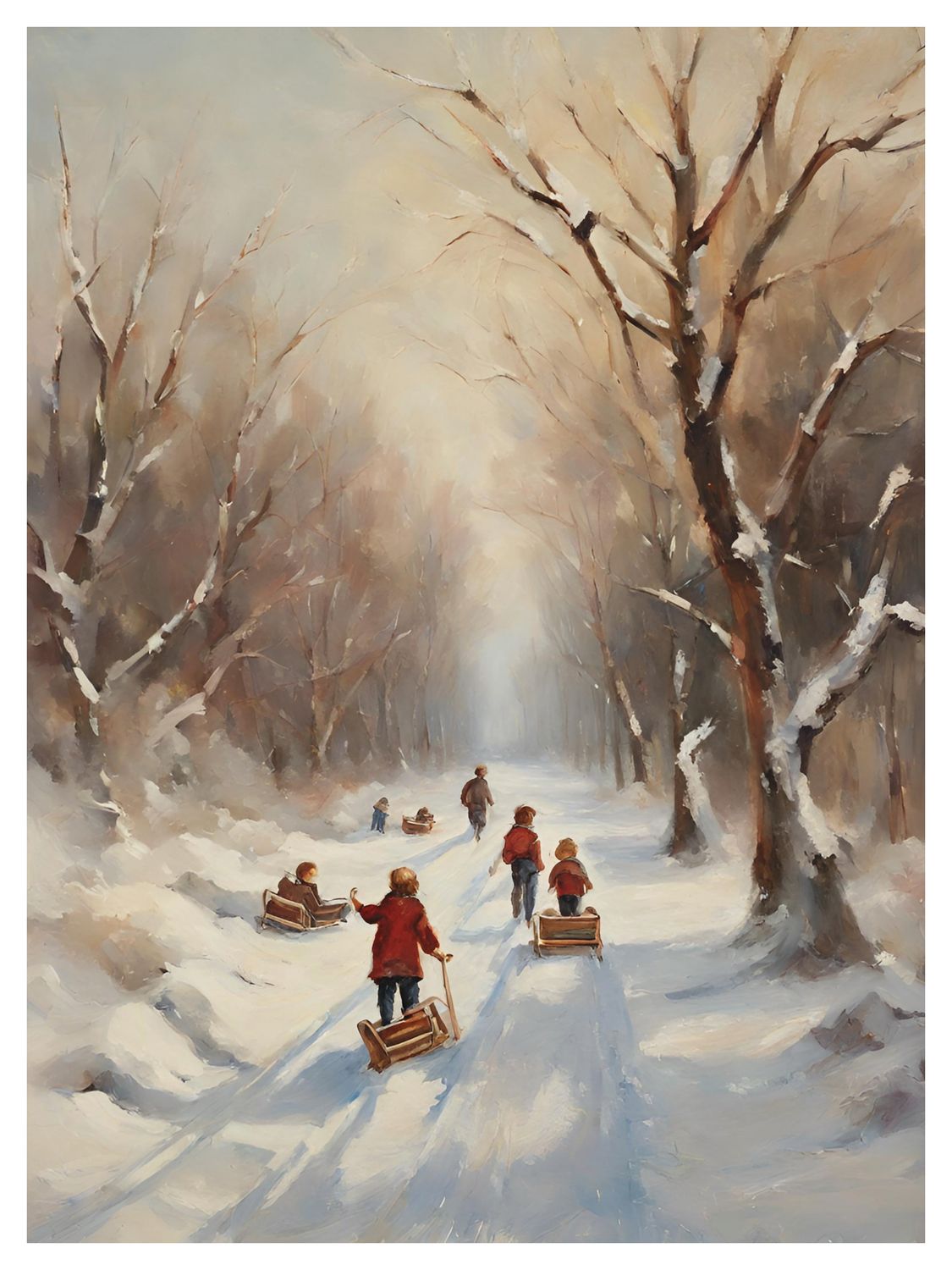 Plakat Z dziećmi na sankach