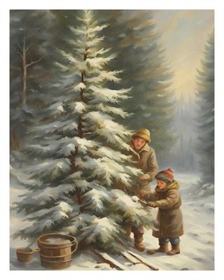 Plakat Zimowy las z rodziną