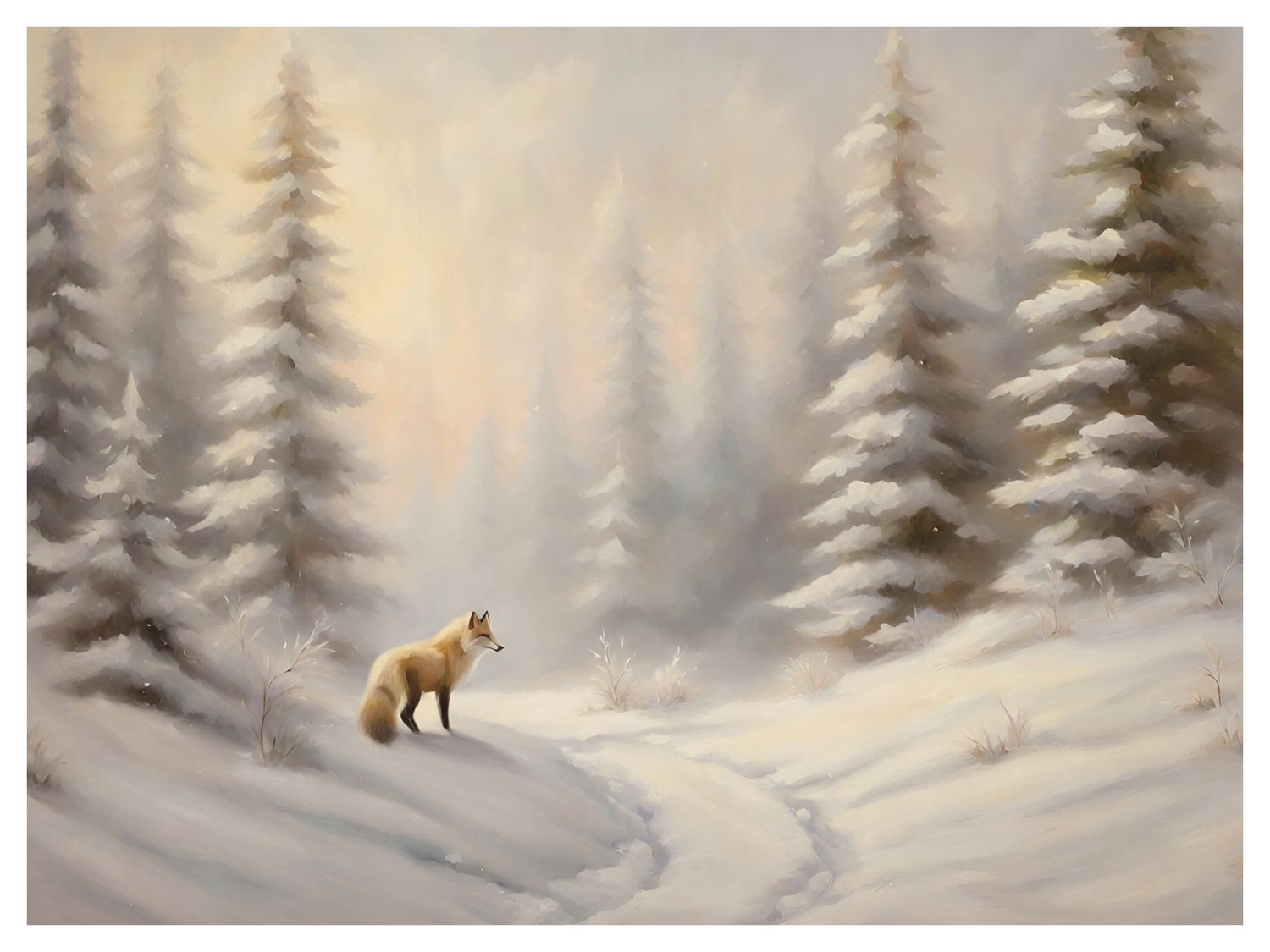 Plakat Lis w zimowym lesie