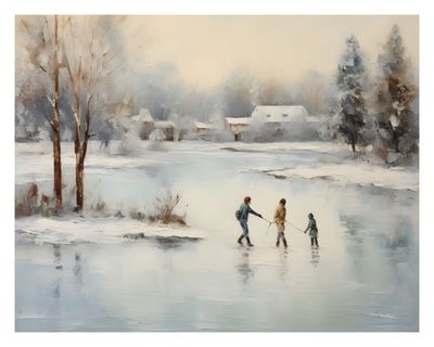 Plakat Rodzinne łyżwy na zamarzniętym jeziorze