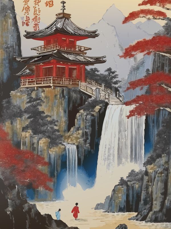 Plakat Świątynia Wśród Wodospadów