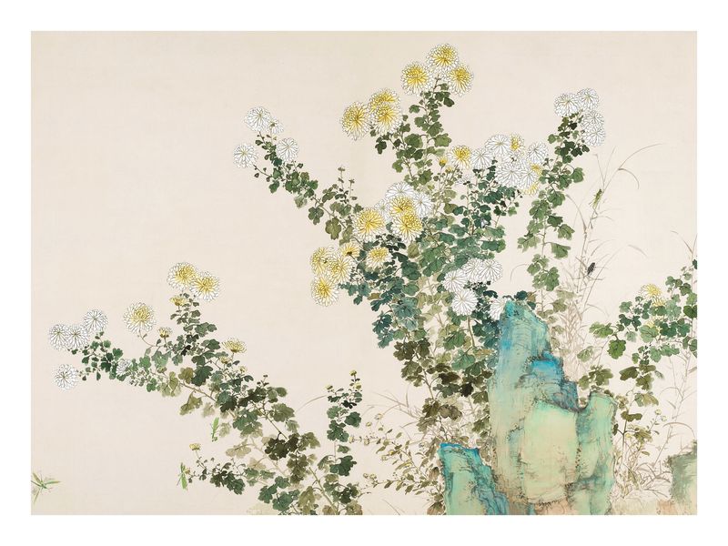 Plakat Chryzantemy i kamień Ito Jakuchu