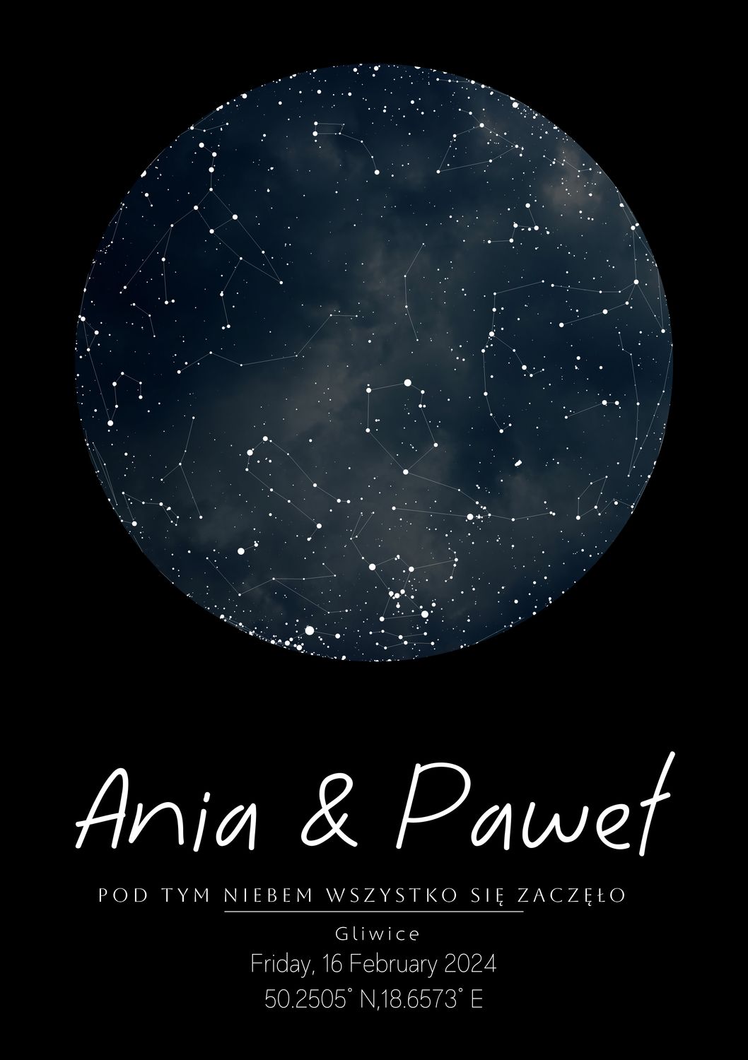 Mapa Gwiazd – Personalizowany Plakat Nocnego Nieba | czerń-granat