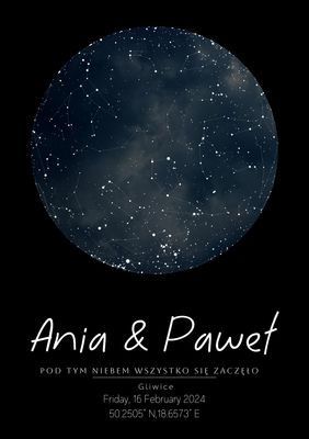 Mapa Gwiazd – Personalizowany Plakat Nocnego Nieba | czerń-granat