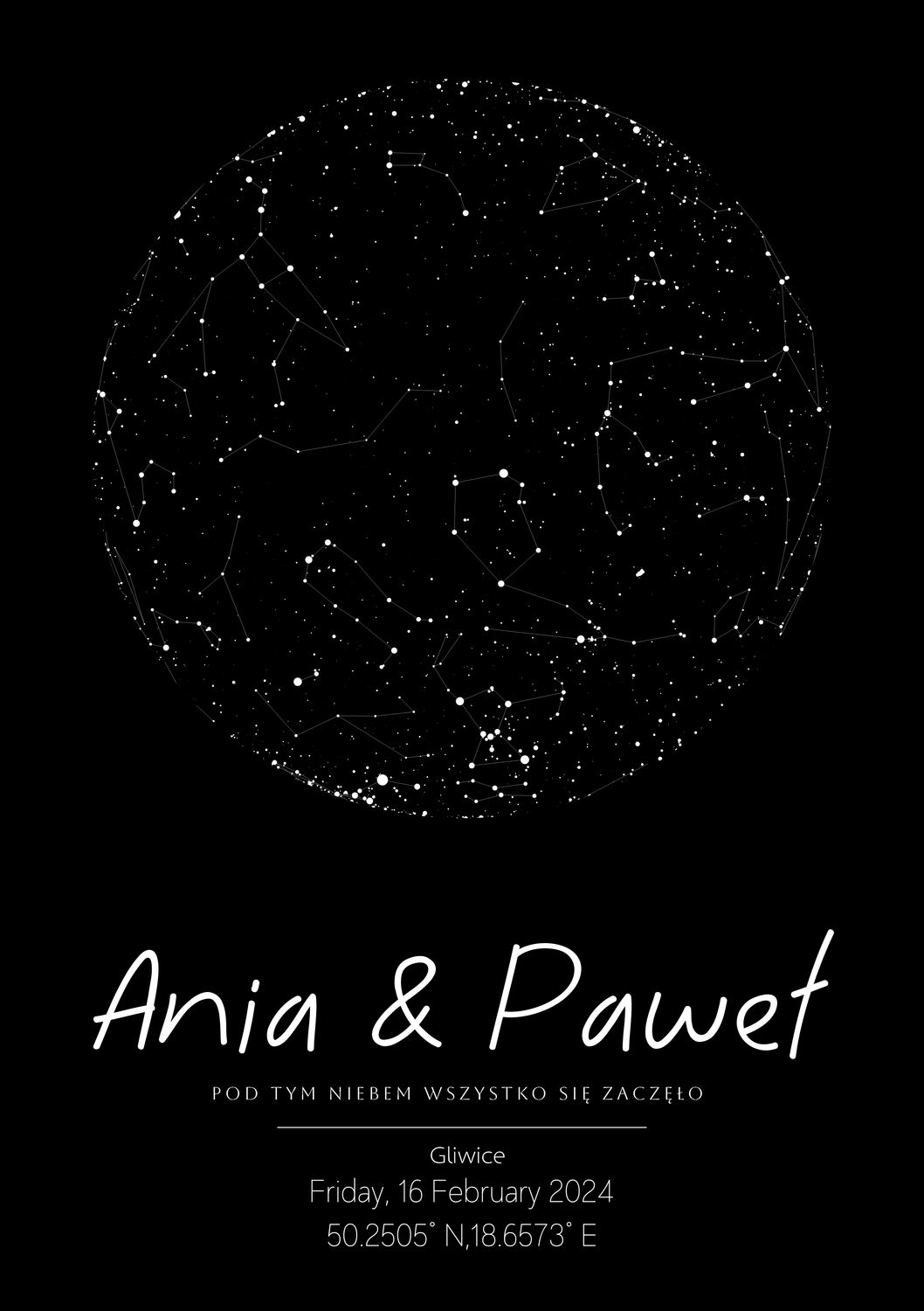 ​Mapa Gwiazd – Personalizowany Plakat Nocnego Nieba | czerń