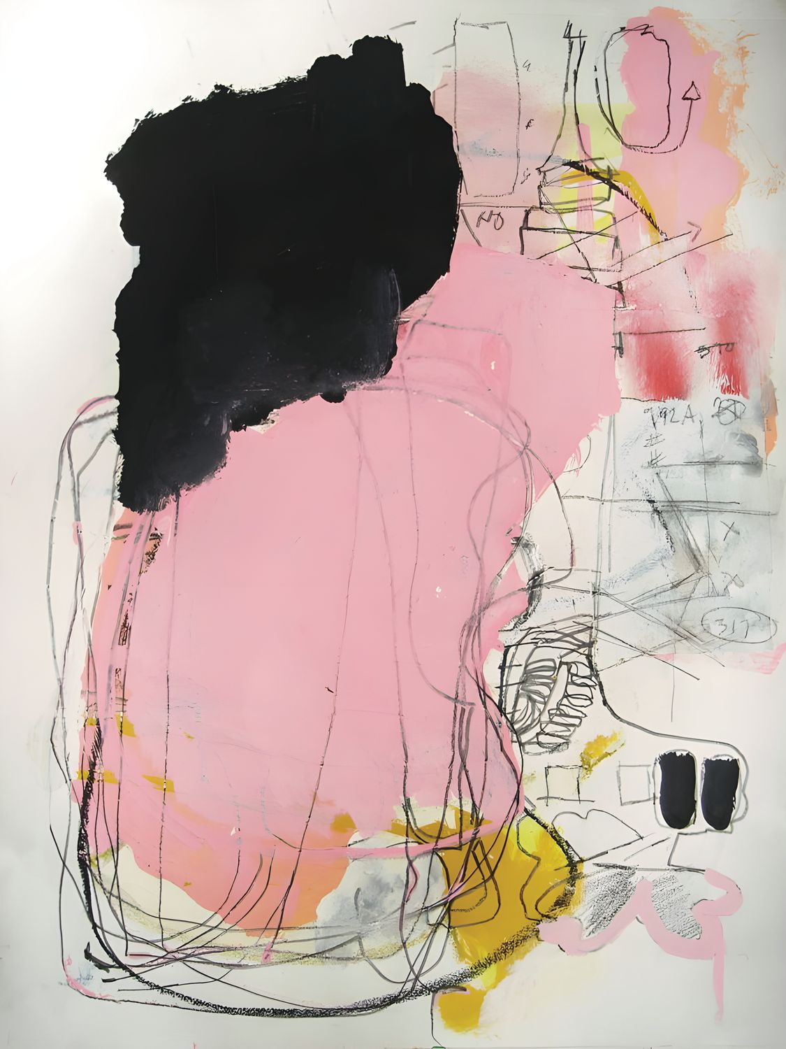 Plakat abstrakcyjny różowy z czernią – nowoczesna kompozycja artystyczna