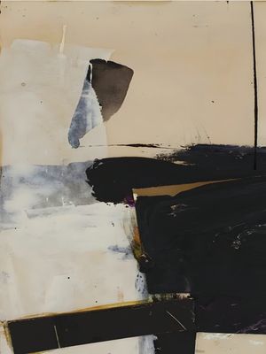 Plakat abstrakcyjny czarno-beżowy – minimalistyczna forma