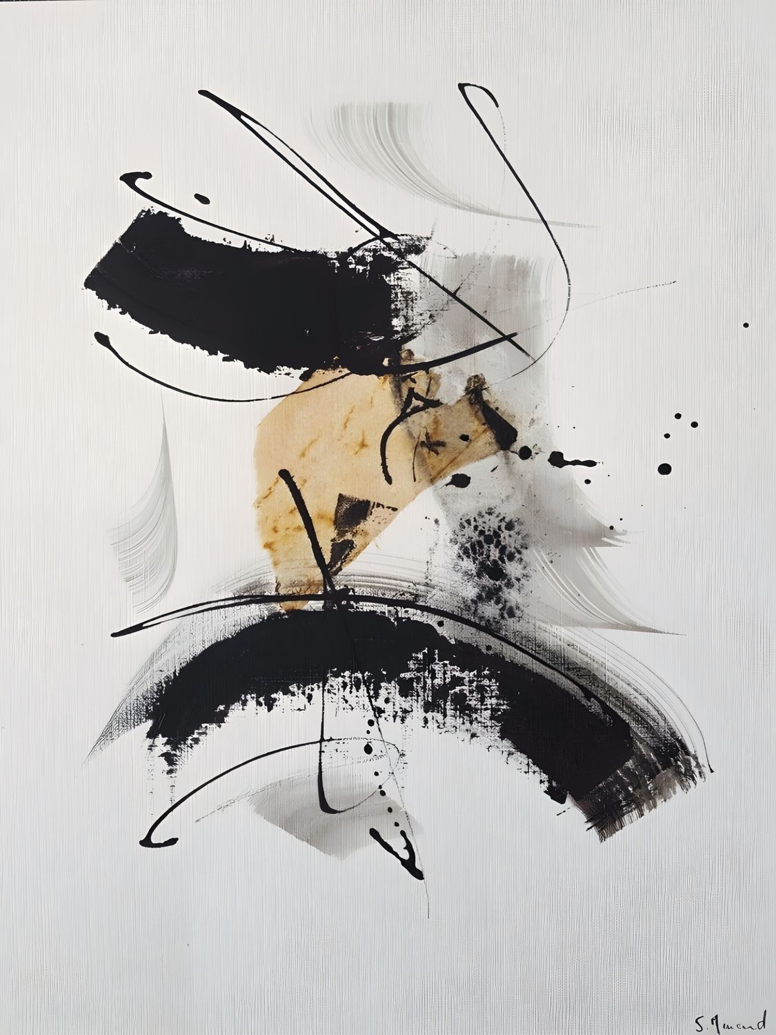 Plakat abstrakcyjny czarno-beżowy – artystyczna forma minimalistyczna