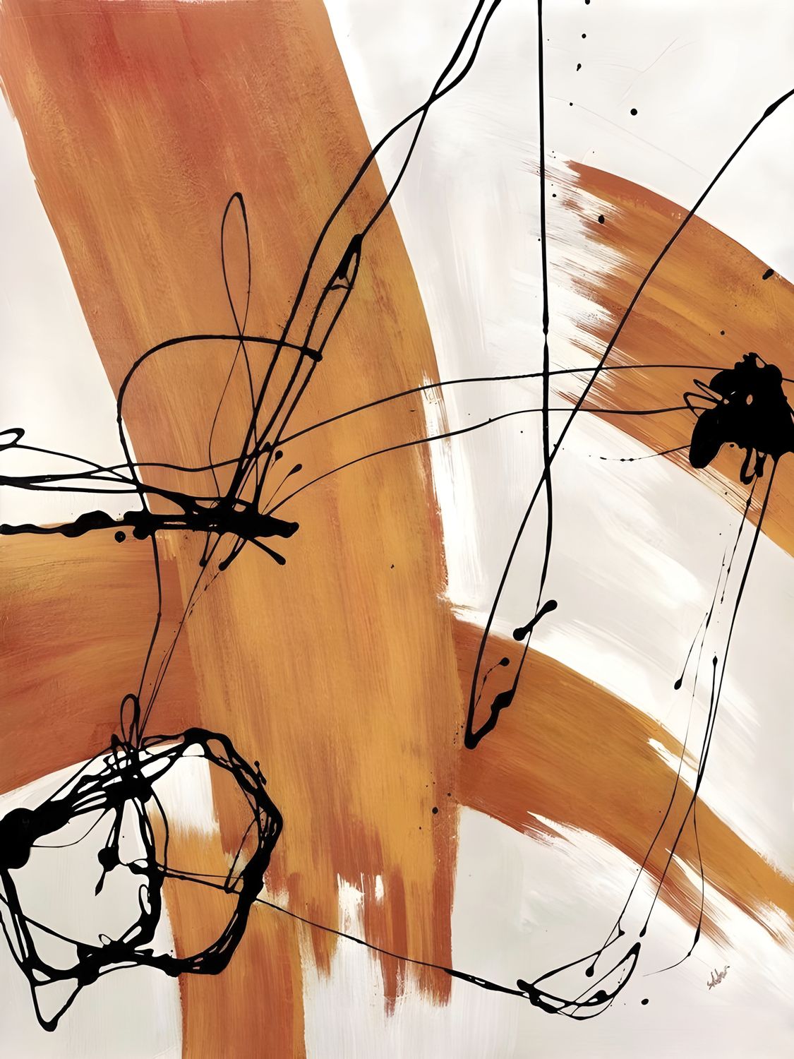 Plakat abstrakcyjny pomarańczowy z czernią – nowoczesna dekoracja