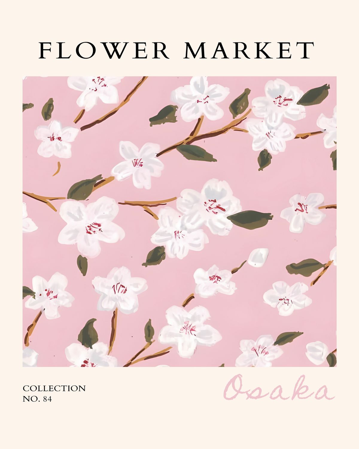Plakat Osaka – kwiatowy plakat na różowym tle | Dekoracja do salonu