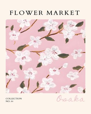 Plakat Osaka – kwiatowy plakat na różowym tle | Dekoracja do salonu