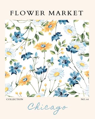 Plakat Chicago – niebiesko-żółte kwiaty | Plakat do salonu