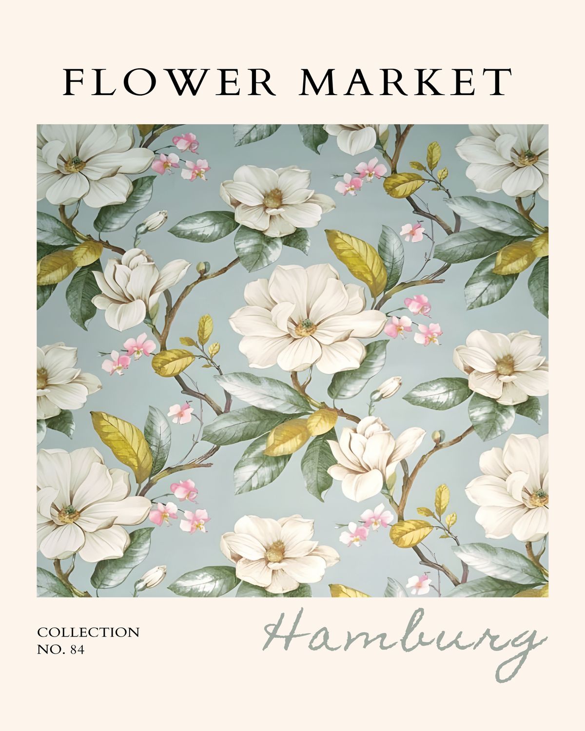 Plakat Hamburg – magnolie | Plakat kwiatowy do salonu premium