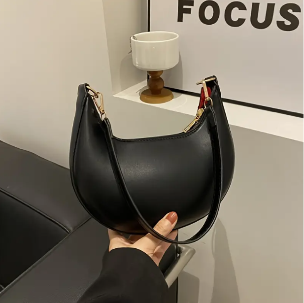 Zayra Rose Retro High-End Moon-Shaped Baseball Bag for Women - Black
