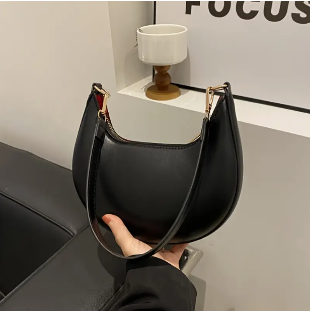 Zayra Rose Retro High-End Moon-Shaped Baseball Bag for Women - Black