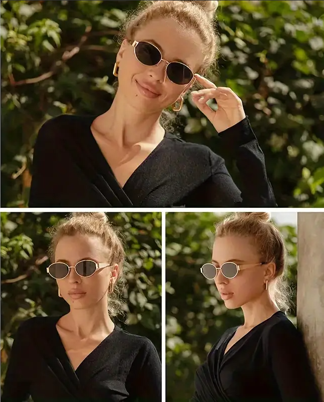 Zayra Rose Premium Preppy Style Oval Glasses with Polished Metal Frame, Full Rim Mirrored Lenses