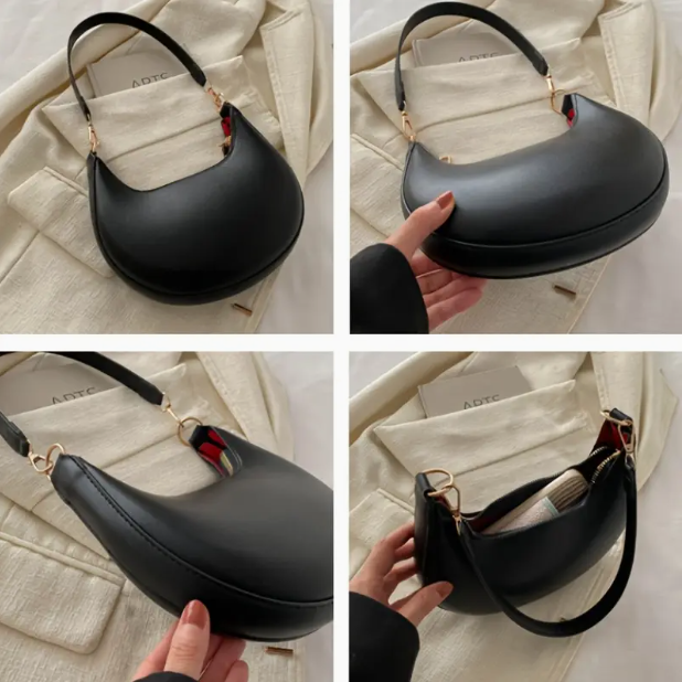 Zayra Rose Retro High-End Moon-Shaped Baseball Bag for Women - Black