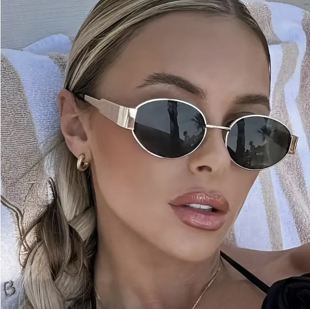 Zayra Rose Premium Preppy Style Oval Glasses with Polished Metal Frame, Full Rim Mirrored Lenses