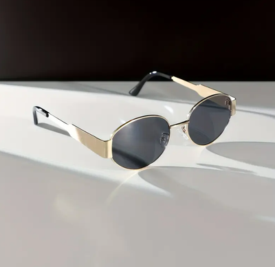 Zayra Rose Premium Preppy Style Oval Glasses with Polished Metal Frame, Full Rim Mirrored Lenses
