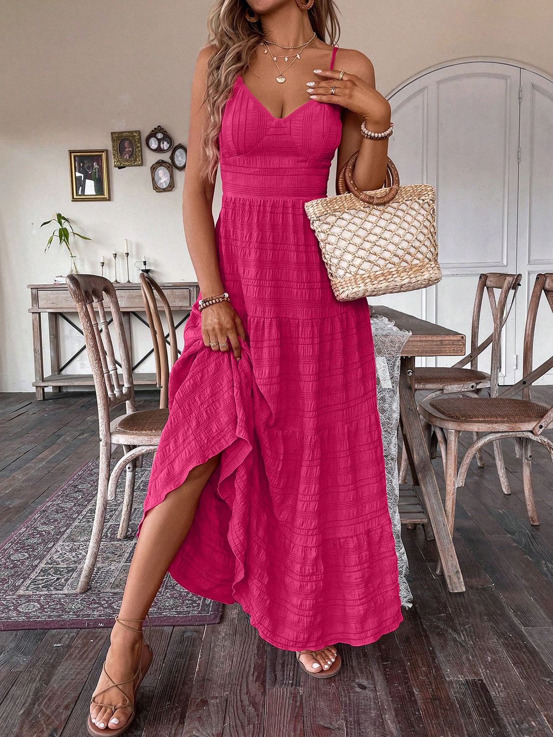 Zayra Rose Cross-border  Women Clothing 2025 Summer New Sexy Sling Bow Strap Fashion Dress, Size: S, Color: Rose red